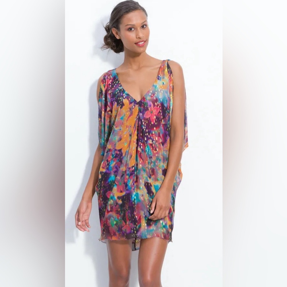 NWOT poppy Nicole Miller Short Chiffon Caftan size M